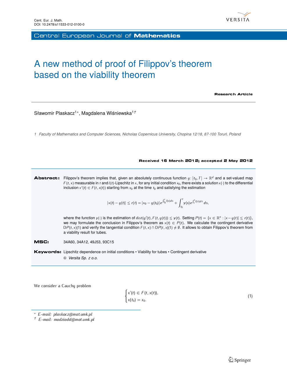A New Method Of Proof Of Filippov S Theorem Based On The Viability Theorem Topic Of Research Paper In Mathematics Download Scholarly Article Pdf And Read For Free On Cyberleninka Open Science