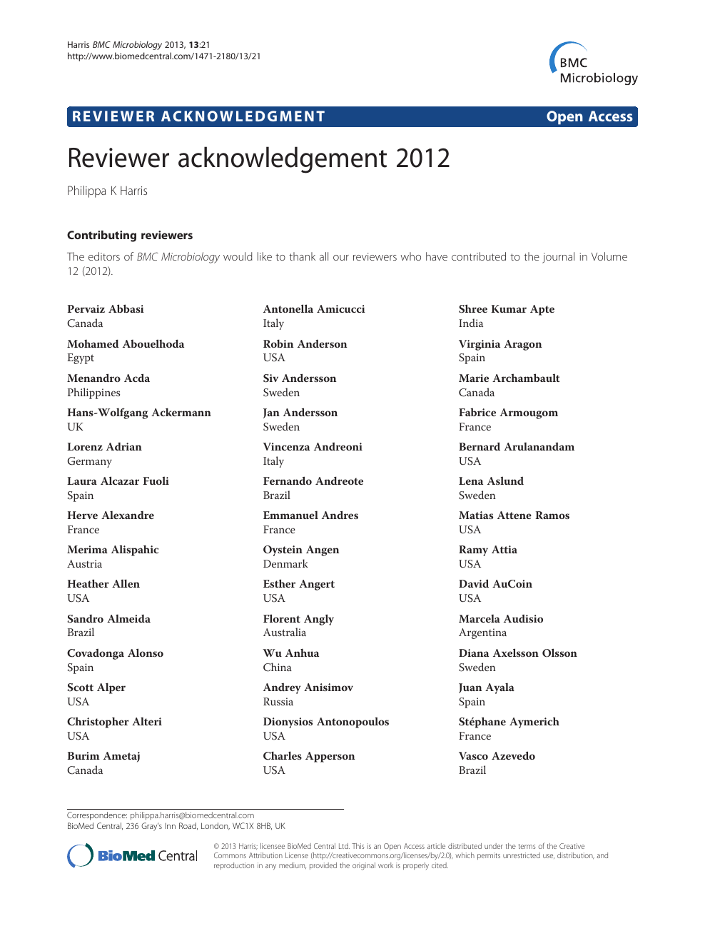 Reviewer acknowledgement 2012 – topic of research paper in Biological  sciences. Download scholarly article PDF and read for free on CyberLeninka  open science hub.