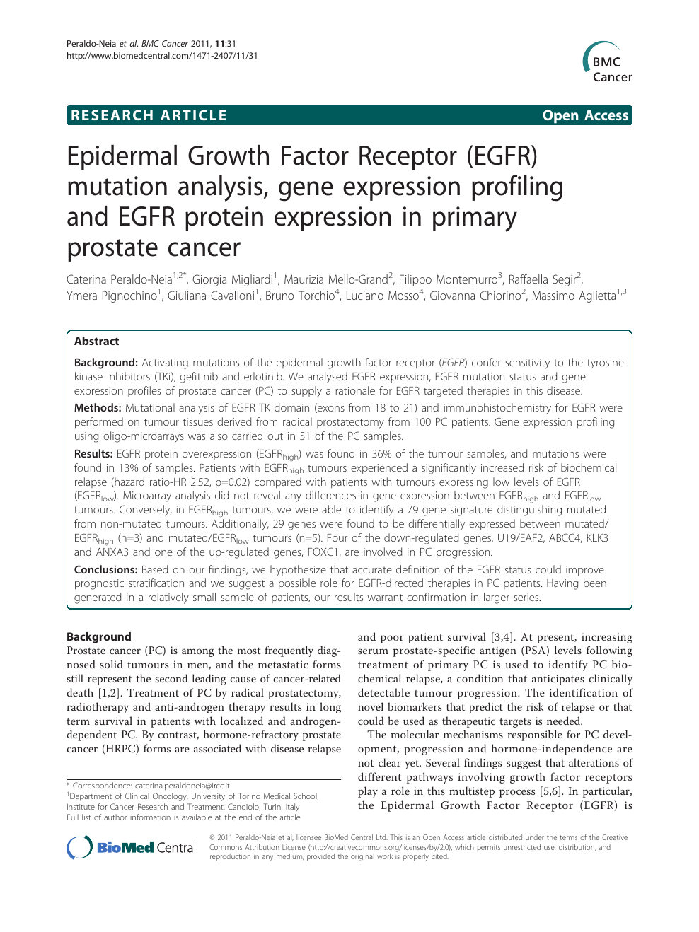 Epidermal Growth Factor Receptor Egfr Mutation Analysis Gene Expression Profiling And Egfr Protein Expression In Primary Prostate Cancer Topic Of Research Paper In Biological Sciences Download Scholarly Article Pdf And Read