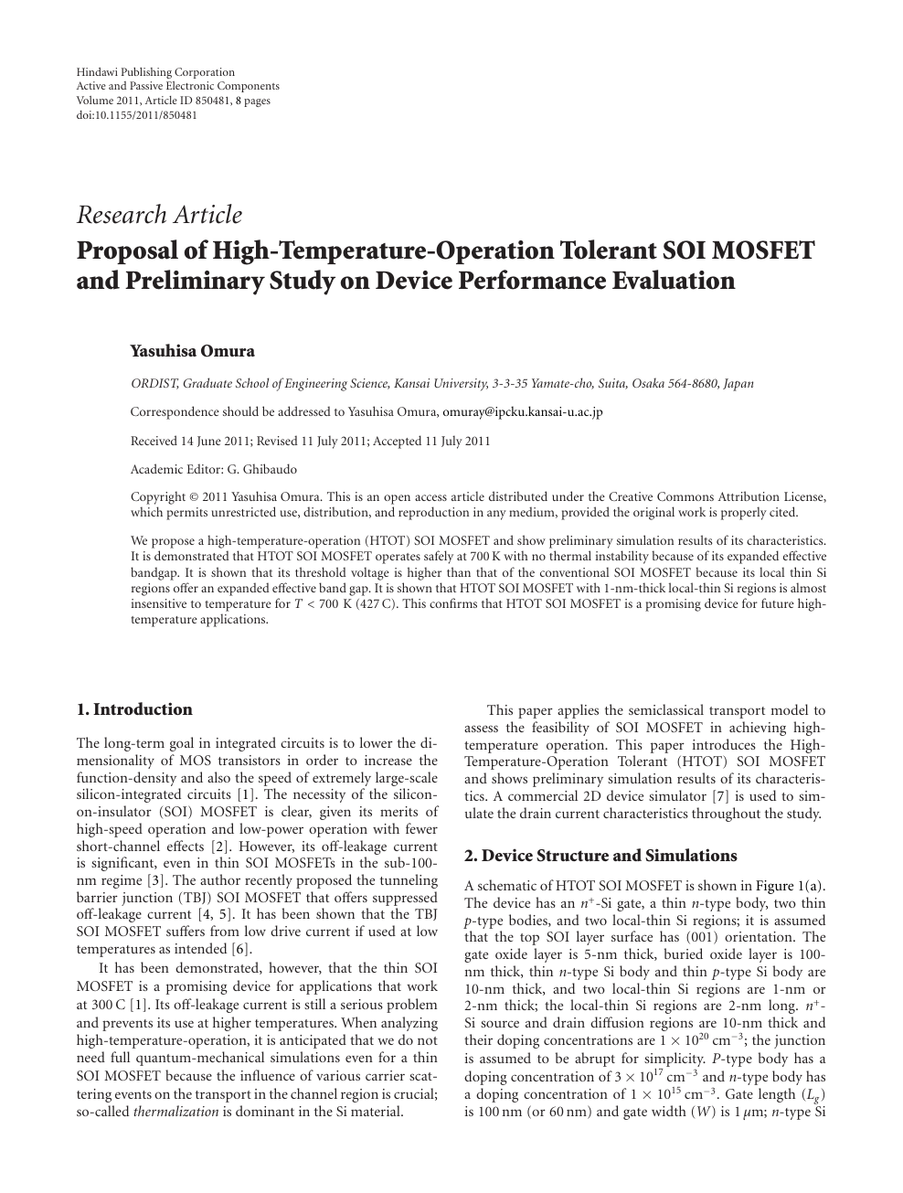 Proposal Of High Temperature Operation Tolerant Soi Mosfet And Preliminary Study On Device Performance Evaluation Topic Of Research Paper In Nano Technology Download Scholarly Article Pdf And Read For Free On Cyberleninka Open Science