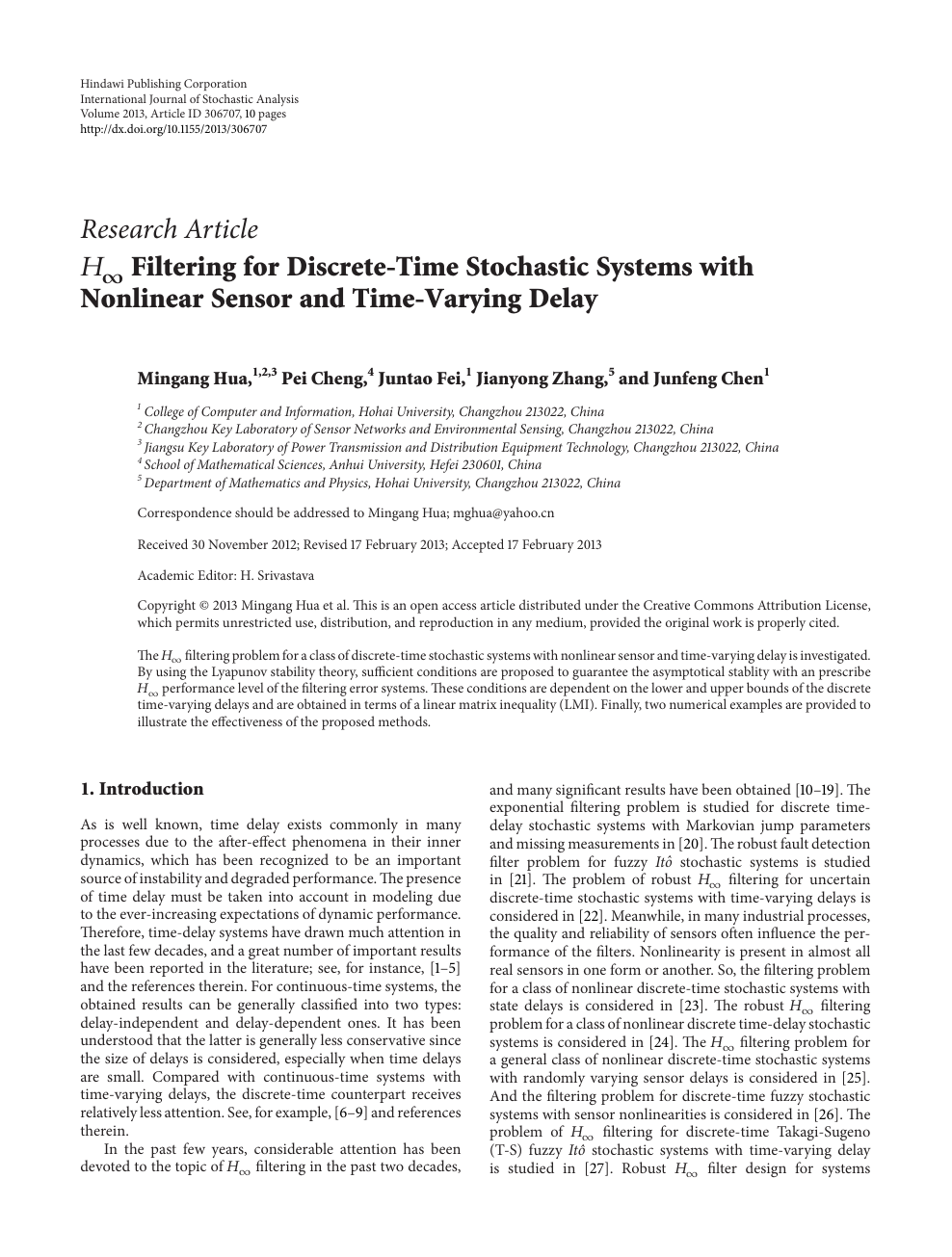 Filtering For Discrete Time Stochastic Systems With Nonlinear Sensor And Time Varying Delay Topic Of Research Paper In Mathematics Download Scholarly Article Pdf And Read For Free On Cyberleninka Open Science Hub