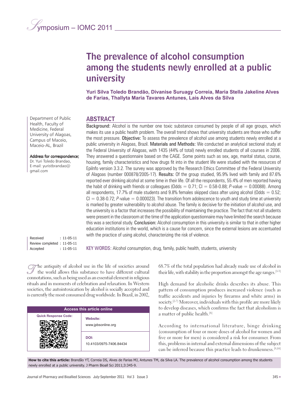 The Prevalence Of Alcohol Consumption Among The Students Newly Enrolled At A Public University Topic Of Research Paper In Clinical Medicine Download Scholarly Article Pdf And Read For Free On Cyberleninka