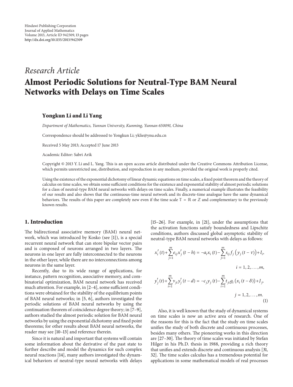 Almost Periodic Solutions For Neutral Type Bam Neural Networks With Delays On Time Scales Topic Of Research Paper In Mathematics Download Scholarly Article Pdf And Read For Free On Cyberleninka Open Science