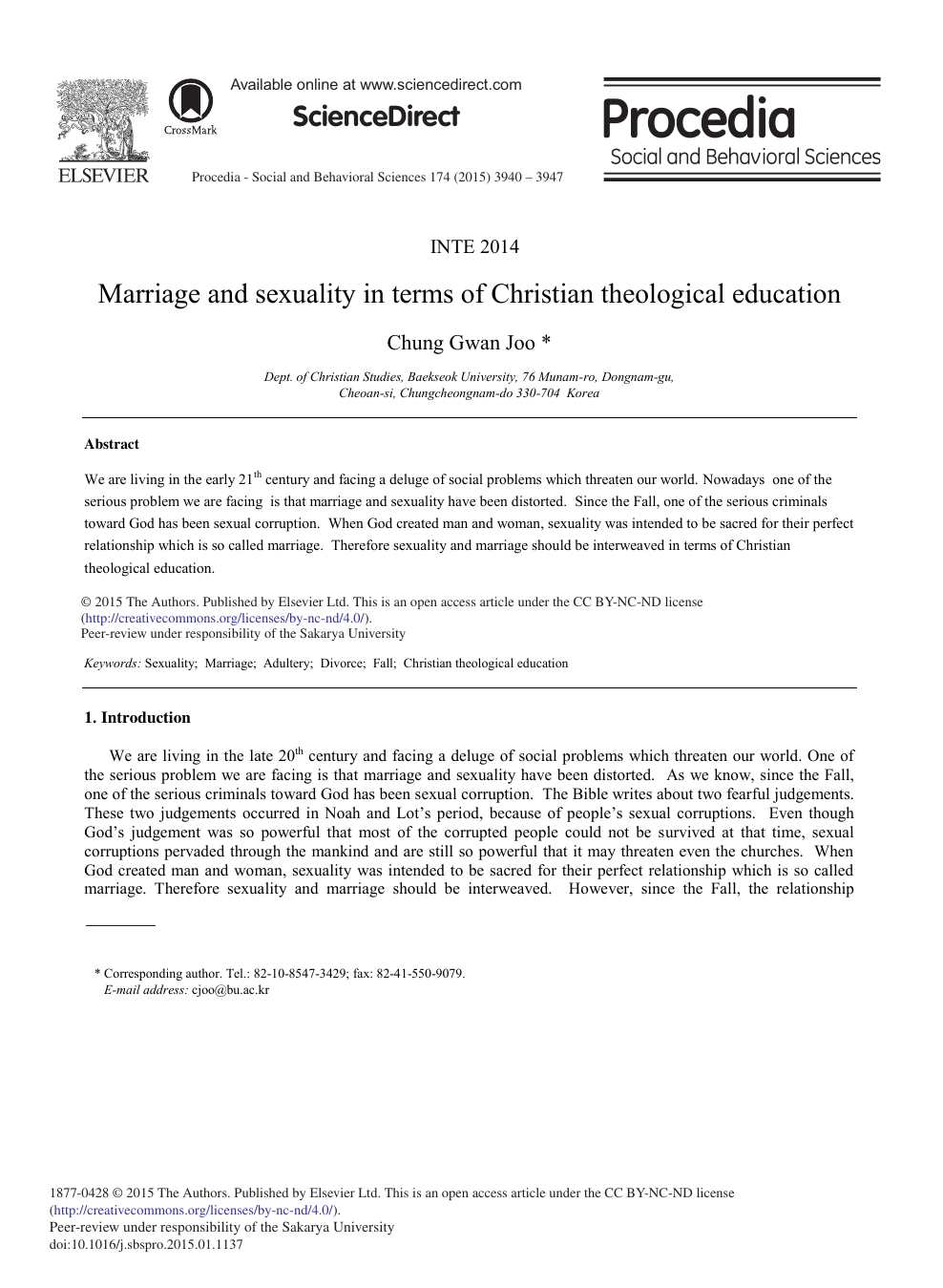 Marriage and Sexuality in Terms of Christian Theological Education