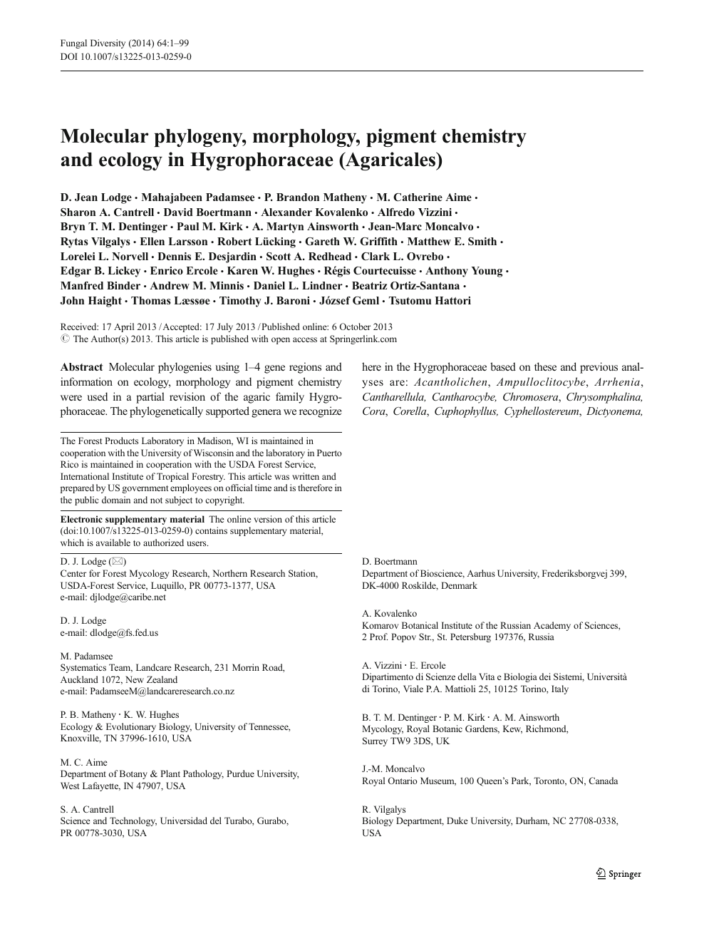 Molecular Phylogeny Morphology Pigment Chemistry And Ecology In Hygrophoraceae Agaricales Topic Of Research Paper In Biological Sciences Download Scholarly Article Pdf And Read For Free On Cyberleninka Open Science Hub