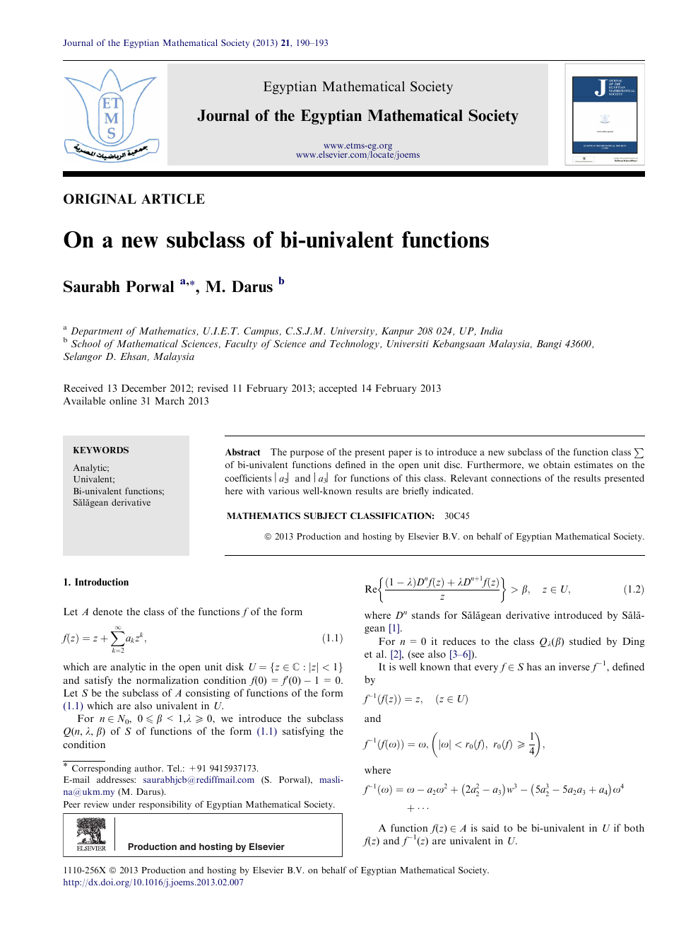 On A New Subclass Of Bi Univalent Functions Topic Of Research Paper In Mathematics Download Scholarly Article Pdf And Read For Free On Cyberleninka Open Science Hub