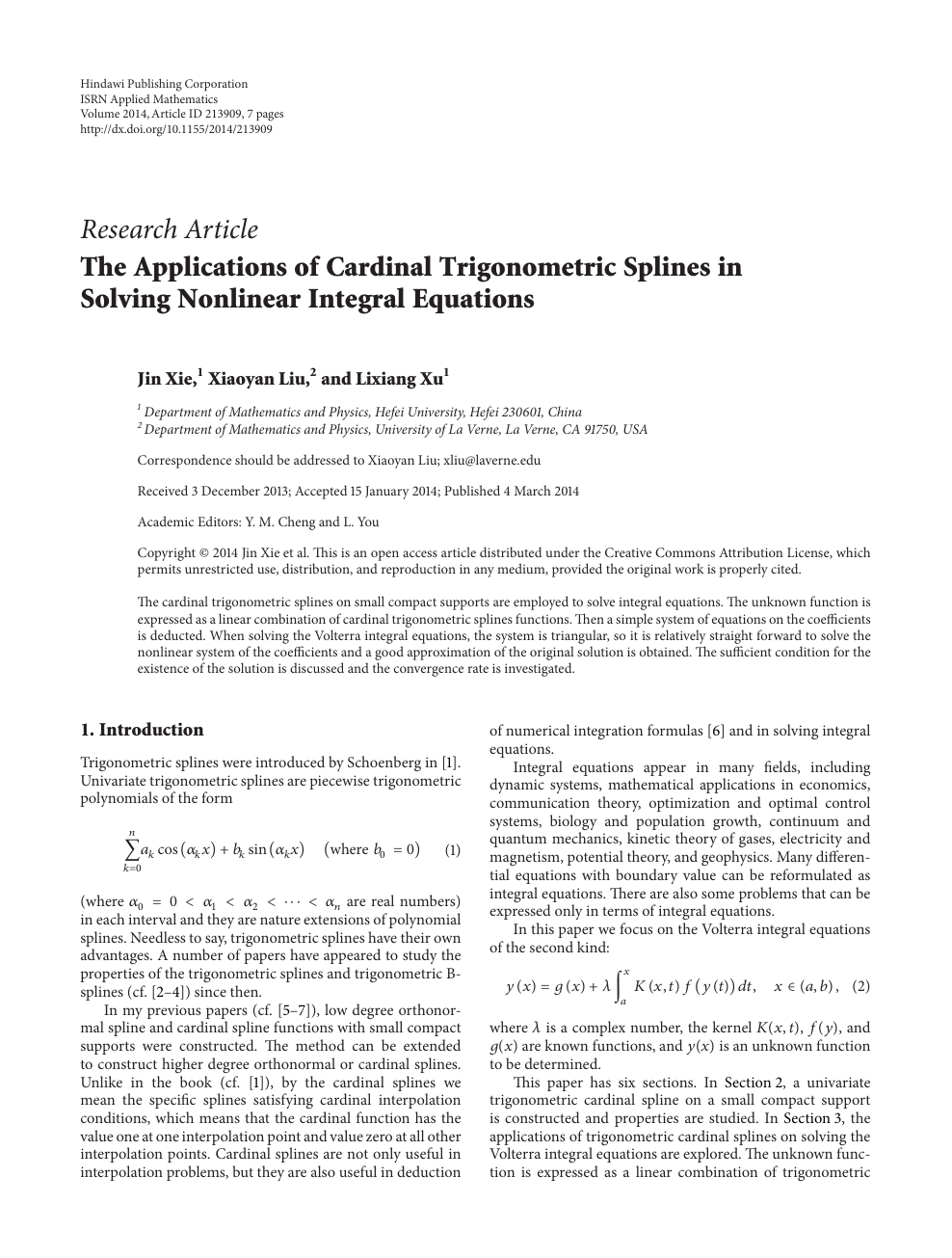 The Applications Of Cardinal Trigonometric Splines In Solving Nonlinear Integral Equations Topic Of Research Paper In Mathematics Download Scholarly Article Pdf And Read For Free On Cyberleninka Open Science Hub