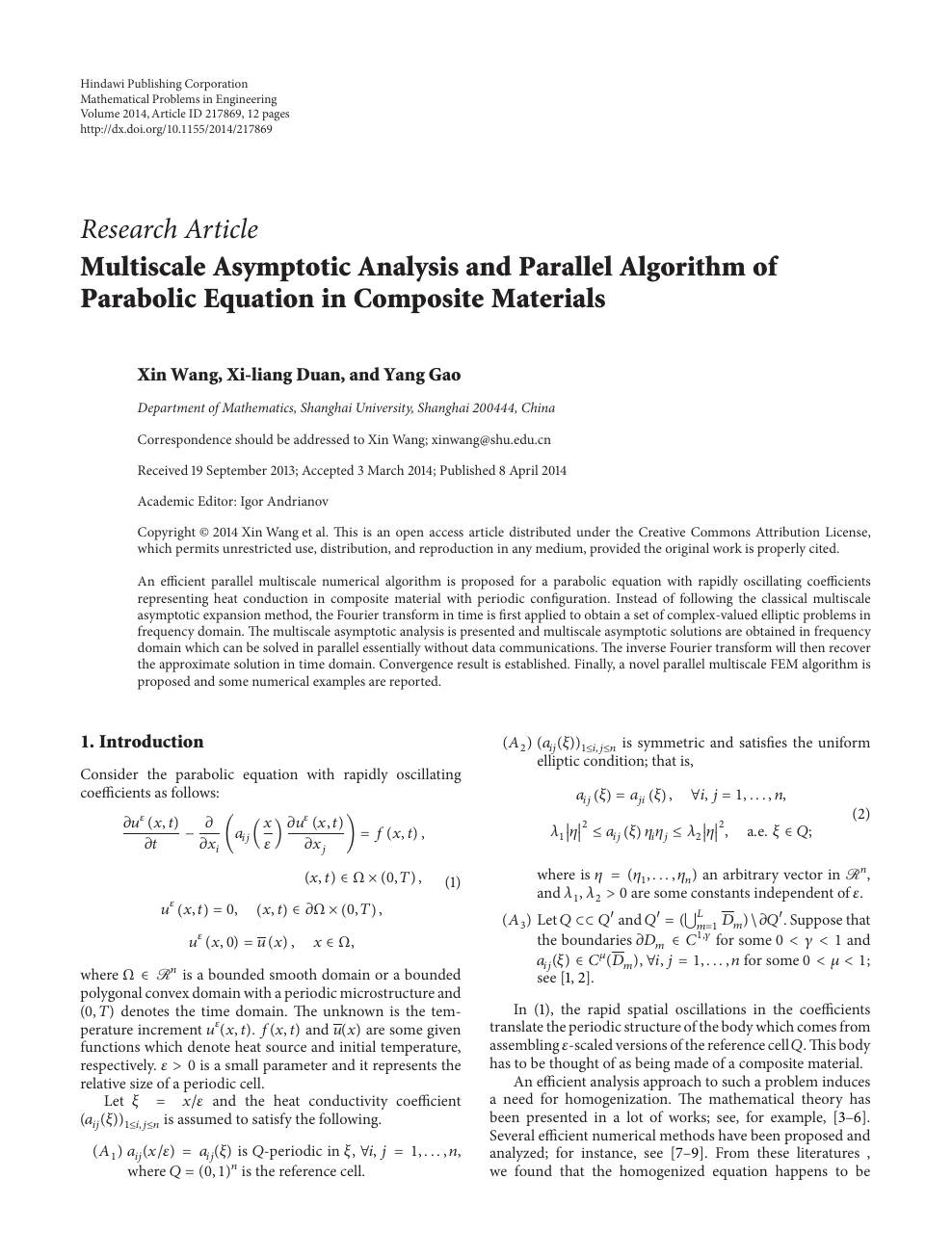 Multiscale Asymptotic Analysis And Parallel Algorithm Of Parabolic Equation In Composite Materials Topic Of Research Paper In Mathematics Download Scholarly Article Pdf And Read For Free On Cyberleninka Open Science Hub