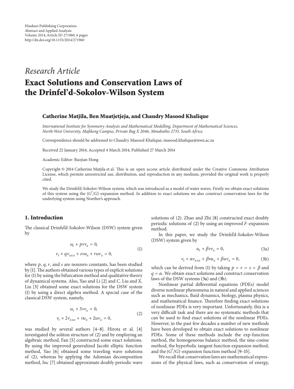 Exact Solutions And Conservation Laws Of The Drinfel D Sokolov Wilson System Topic Of Research Paper In Mathematics Download Scholarly Article Pdf And Read For Free On Cyberleninka Open Science Hub