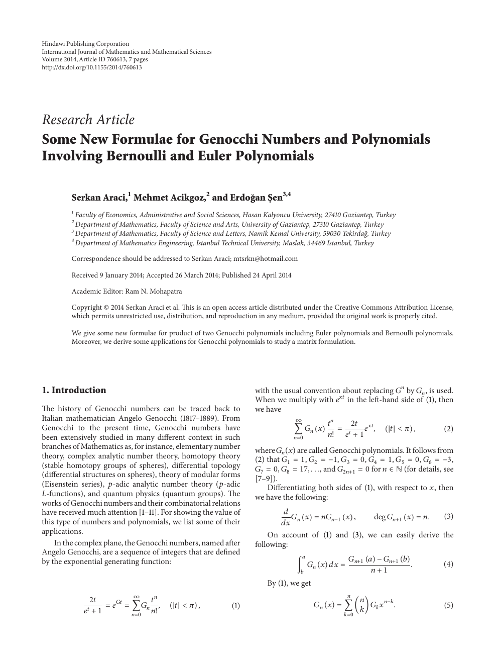 Some New Formulae For Genocchi Numbers And Polynomials Involving Bernoulli And Euler Polynomials Topic Of Research Paper In Mathematics Download Scholarly Article Pdf And Read For Free On Cyberleninka Open Science