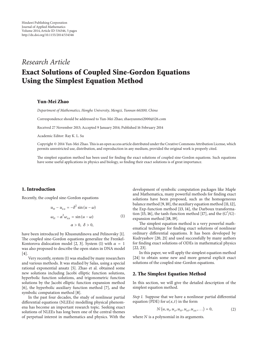 Exact Solutions Of Coupled Sine Gordon Equations Using The Simplest Equation Method Topic Of Research Paper In Mathematics Download Scholarly Article Pdf And Read For Free On Cyberleninka Open Science Hub