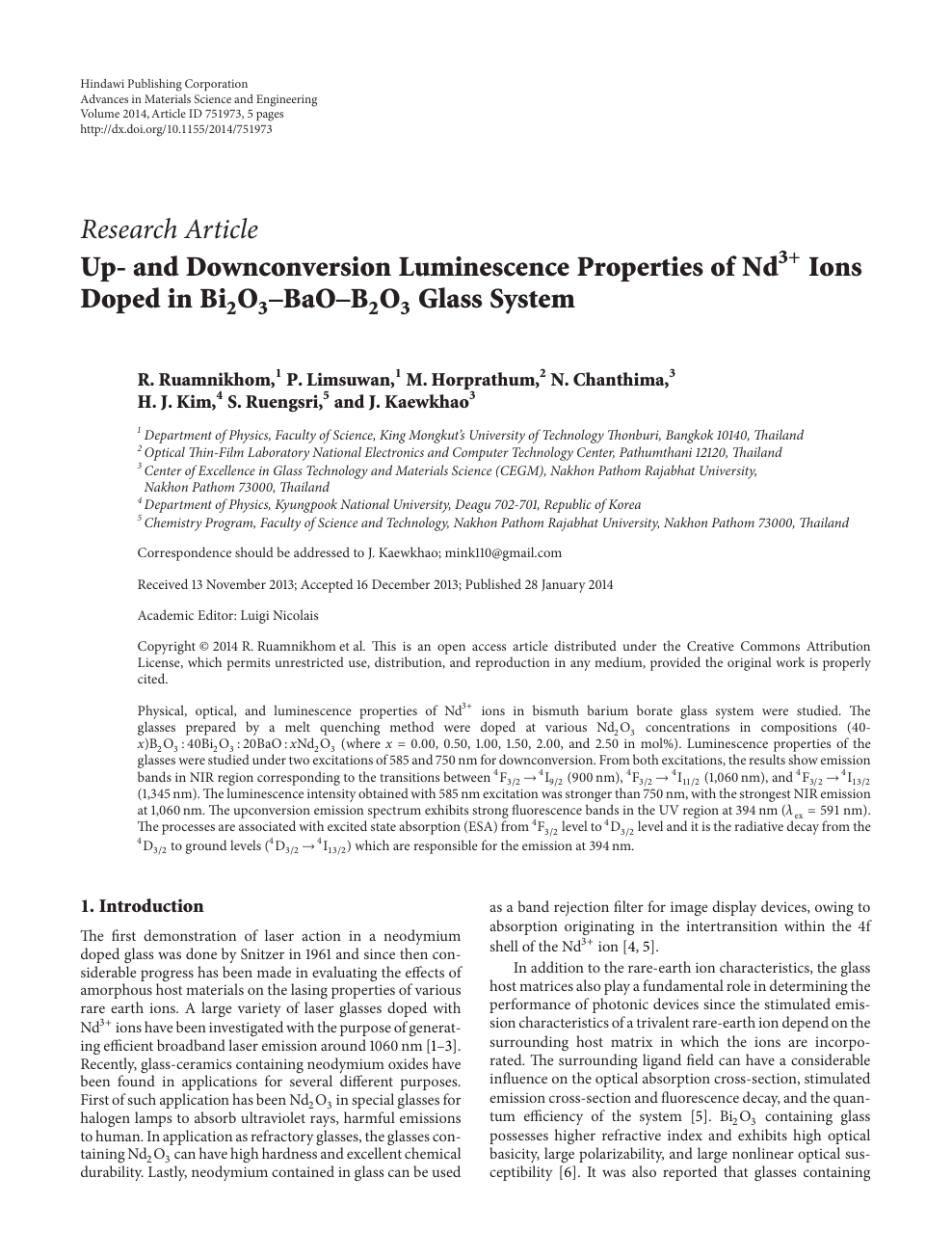 Up And Downconversion Luminescence Properties Of Nd 3 Ions Doped In Bi 2 O 3 Bao B 2 O 3 Glass System Topic Of Research Paper In Materials Engineering Download Scholarly Article