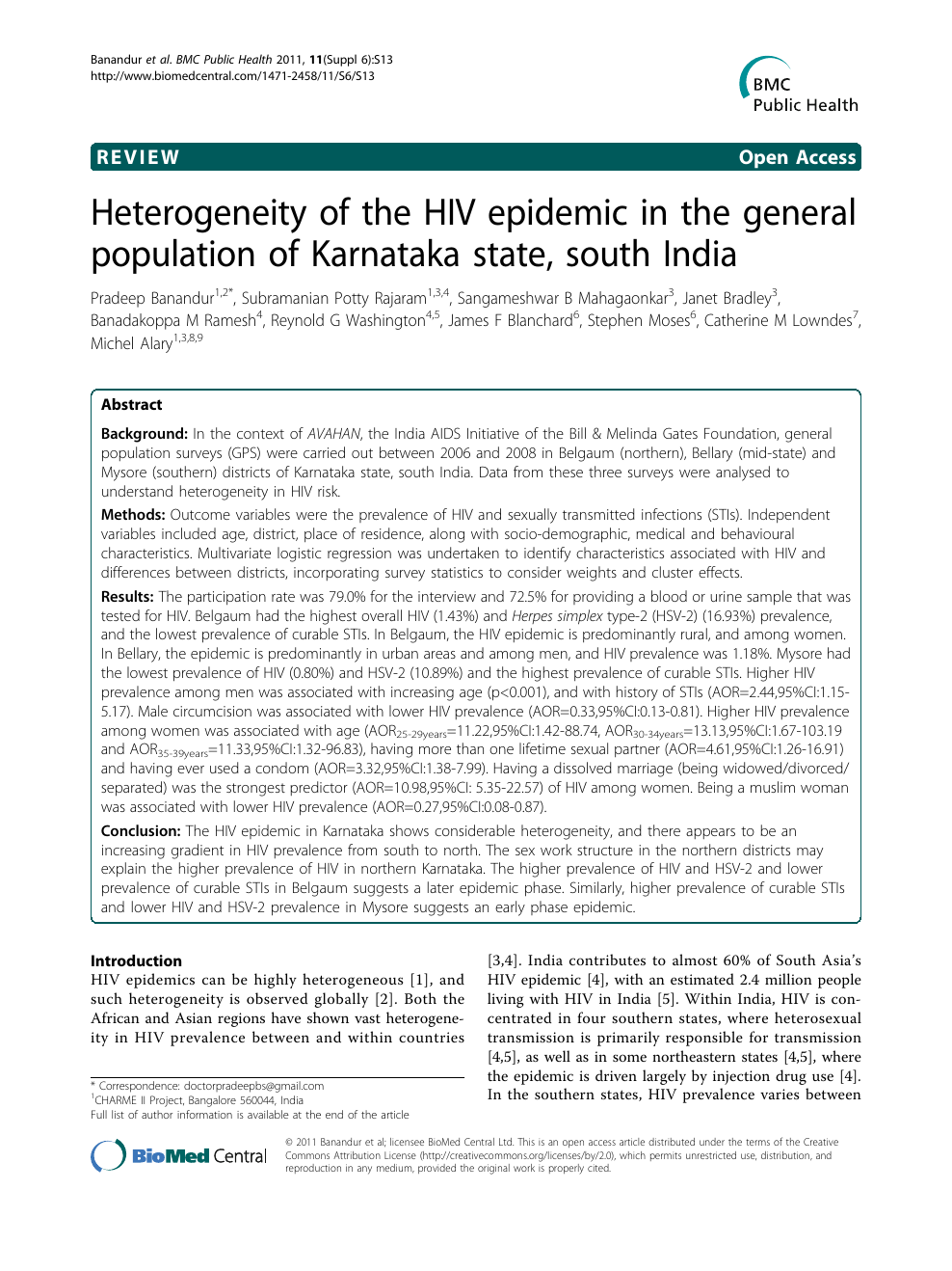 Heterogeneity of the HIV epidemic in the general population of Karnataka state, south India