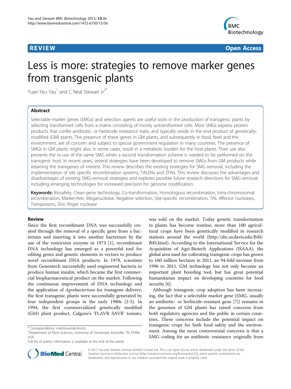 Less Is More Strategies To Remove Marker Genes From Transgenic