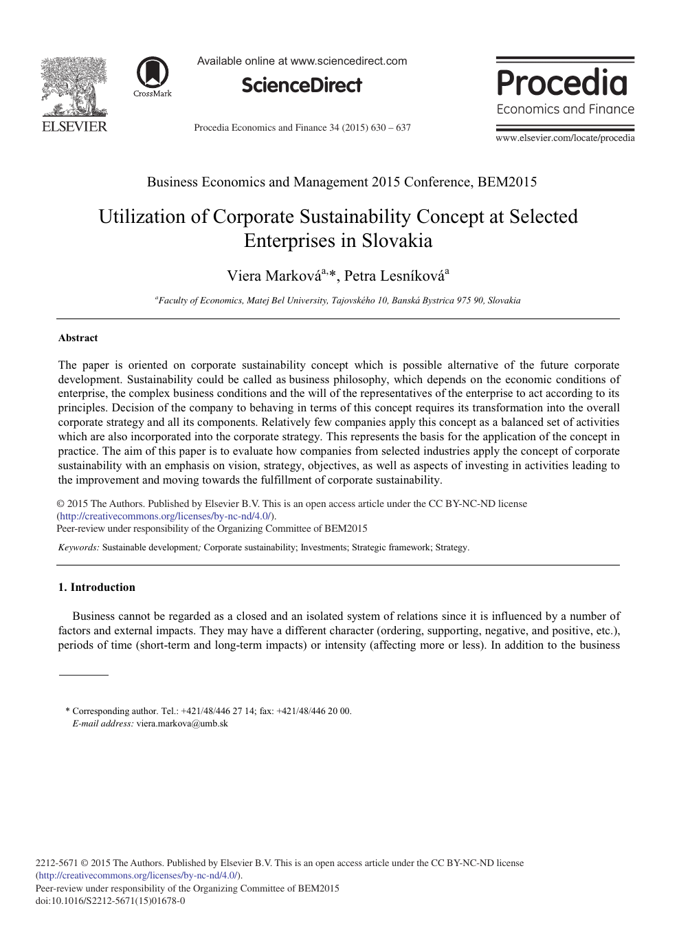 Utilization Of Corporate Sustainability Concept At Selected Enterprises In Slovakia Topic Of Research Paper In Economics And Business Download Scholarly Article Pdf And Read For Free On Cyberleninka Open Science Hub