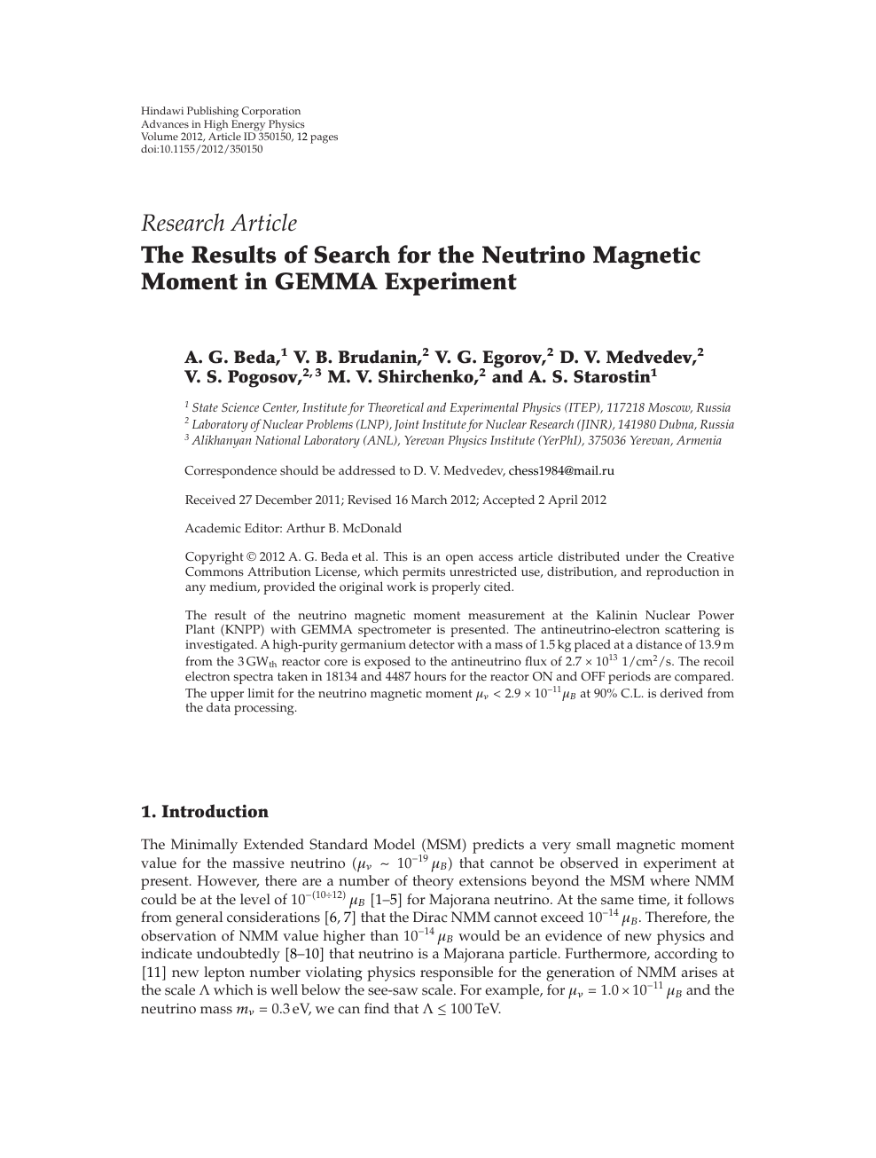 The Results Of Search For The Neutrino Magnetic Moment In Gemma Experiment Topic Of Research Paper In Physical Sciences Download Scholarly Article Pdf And Read For Free On Cyberleninka Open Science