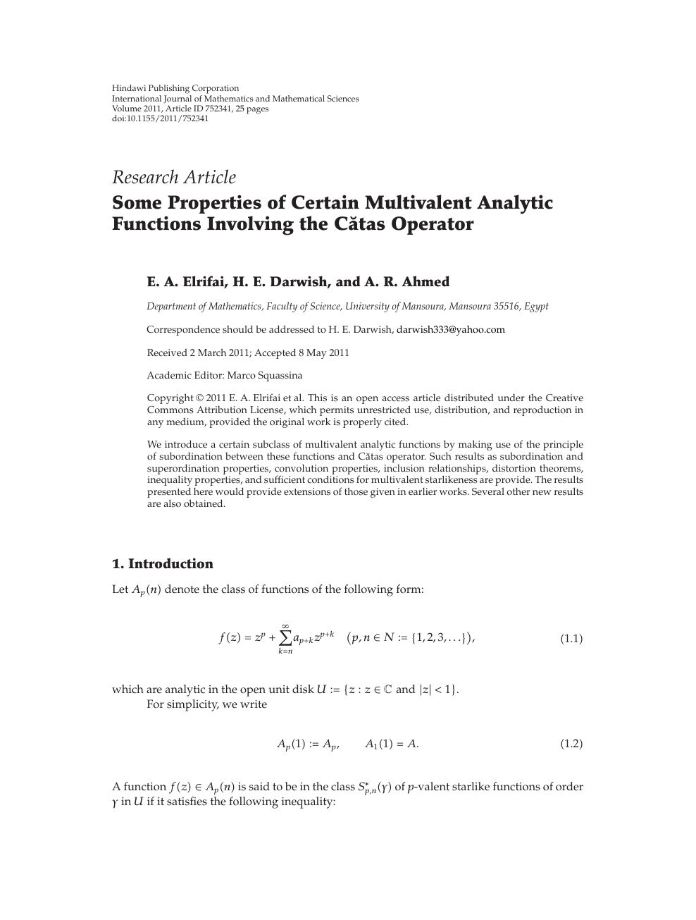 Some Properties Of Certain Multivalent Analytic Functions Involving The Cătas Operator Topic Of Research Paper In Mathematics Download Scholarly Article Pdf And Read For Free On Cyberleninka Open Science Hub