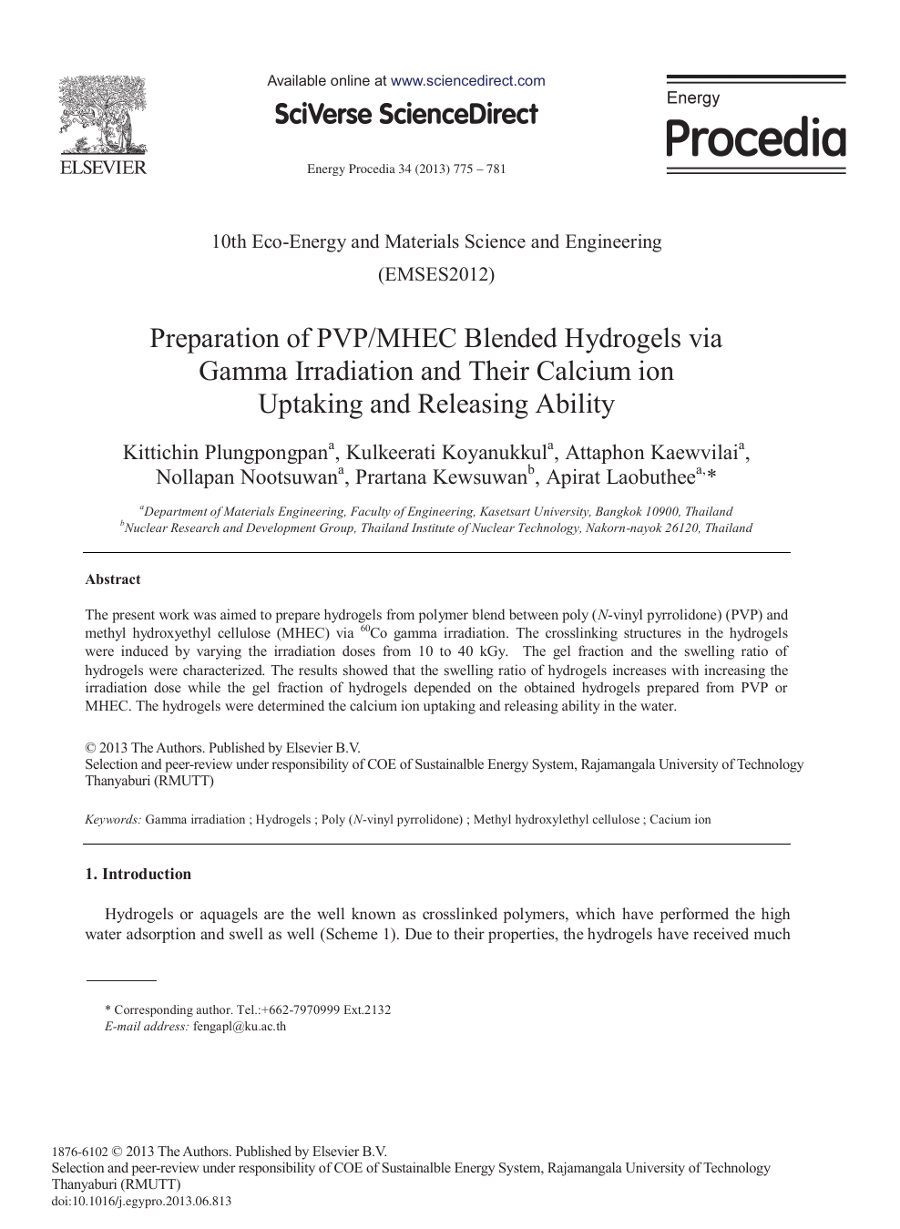 Preparation Of Pvp Mhec Blended Hydrogels Via Gamma Irradiation And Their Calcium Ion Uptaking And Releasing Ability Topic Of Research Paper In Materials Engineering Download Scholarly Article Pdf And Read For Free