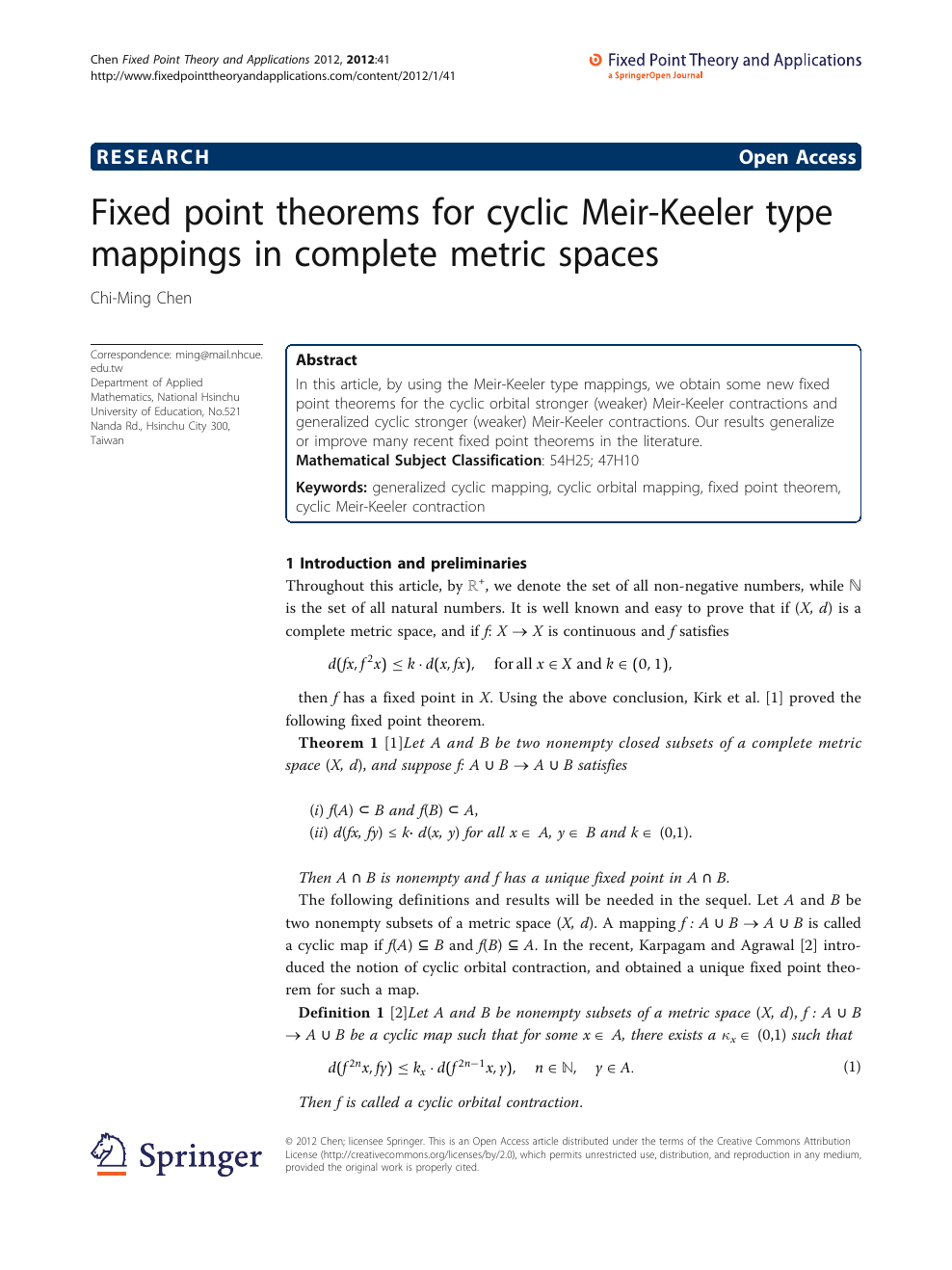 Fixed Point Theorems For Cyclic Meir Keeler Type Mappings In Complete Metric Spaces Topic Of Research Paper In Mathematics Download Scholarly Article Pdf And Read For Free On Cyberleninka Open Science Hub