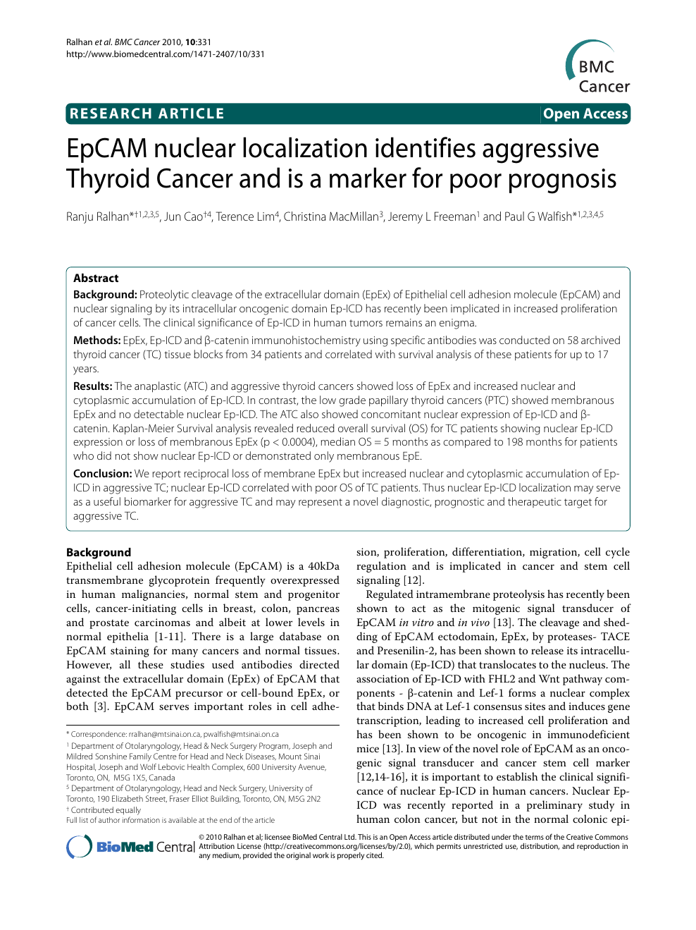 Epcam Nuclear Localization Identifies Aggressive Thyroid Cancer And Is A Marker For Poor Prognosis Topic Of Research Paper In Clinical Medicine Download Scholarly Article Pdf And Read For Free On Cyberleninka