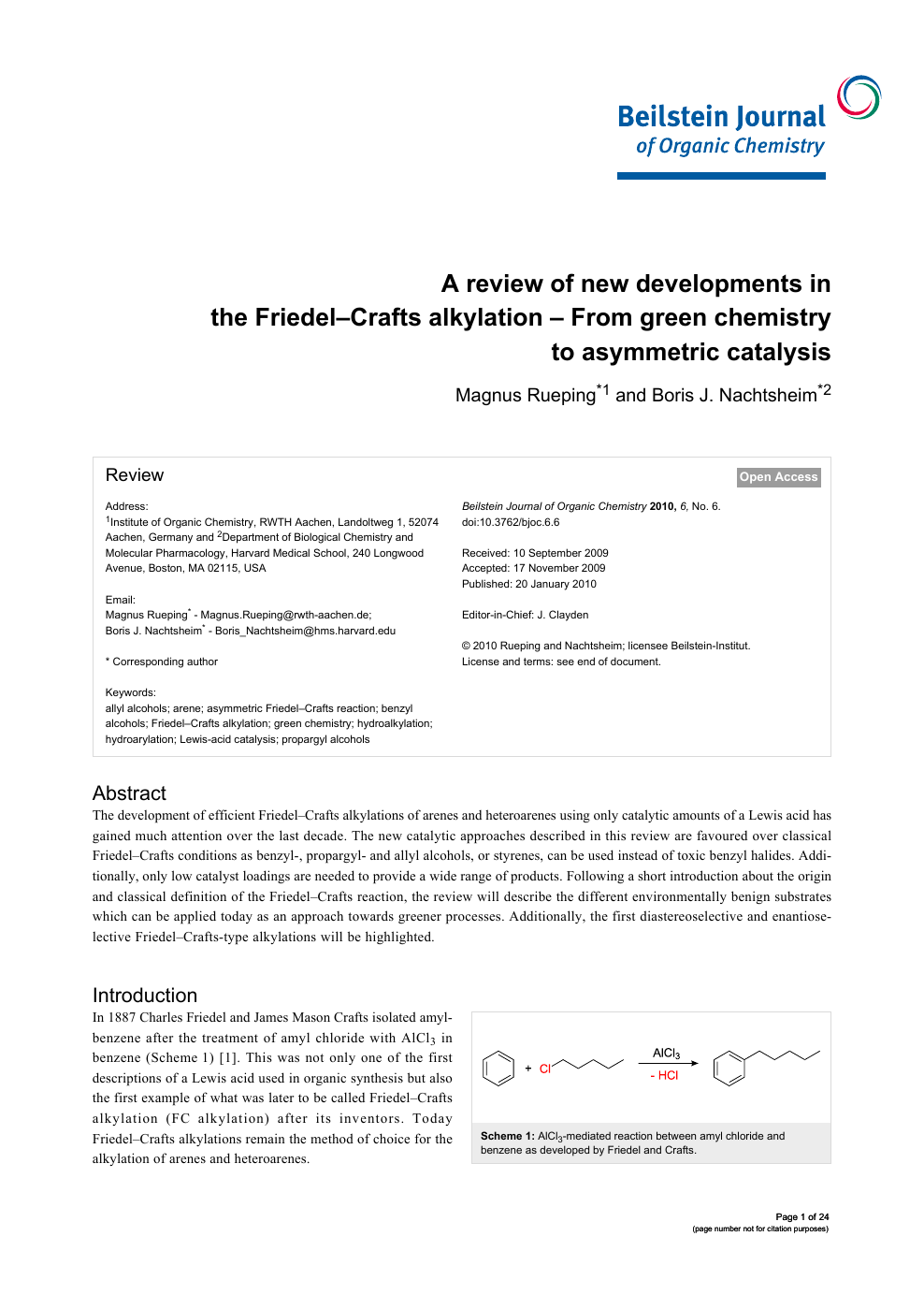 A Review Of New Developments In The Friedel Crafts Alkylation From Green Chemistry To Asymmetric Catalysis Topic Of Research Paper In Chemical Sciences Download Scholarly Article Pdf And Read For Free