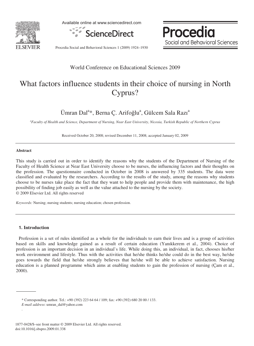 What Factors Influence Students In Their Choice Of Nursing In North Cyprus Topic Of Research Paper In Educational Sciences Download Scholarly Article Pdf And Read For Free On Cyberleninka Open Science
