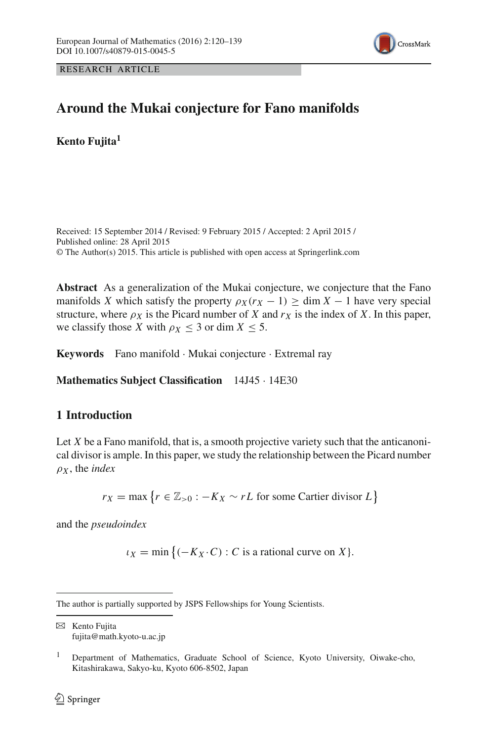Around The Mukai Conjecture For Fano Manifolds Topic Of Research Paper In Mathematics Download Scholarly Article Pdf And Read For Free On Cyberleninka Open Science Hub