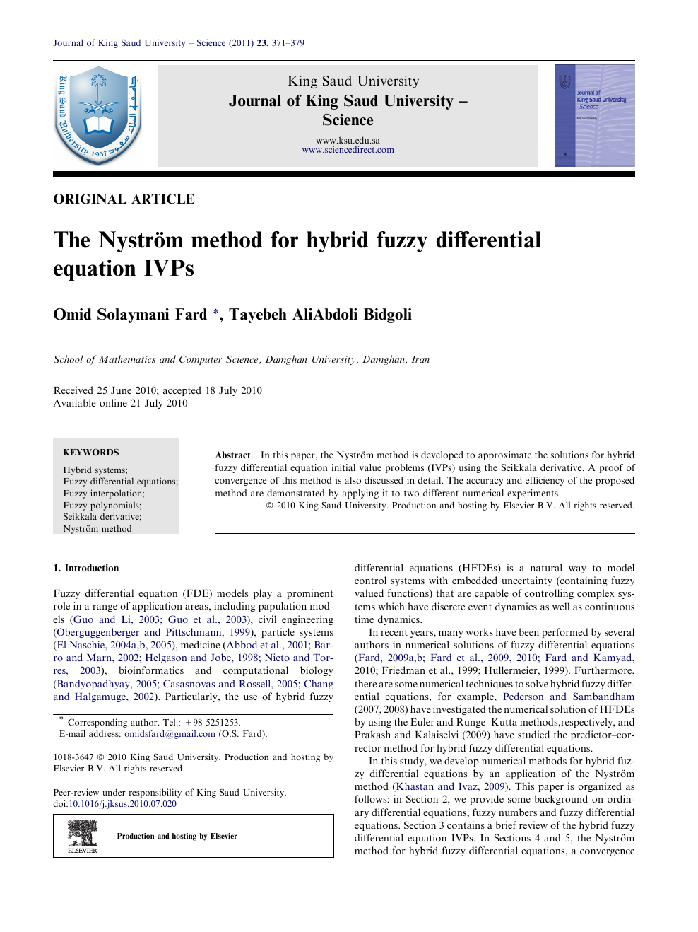 The Nystrom Method For Hybrid Fuzzy Differential Equation Ivps Topic Of Research Paper In Mathematics Download Scholarly Article Pdf And Read For Free On Cyberleninka Open Science Hub