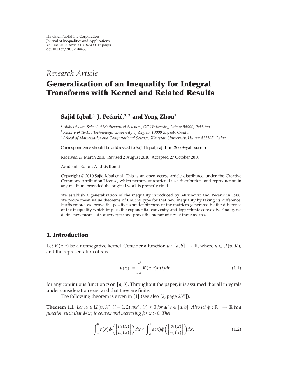 Generalization Of An Inequality For Integral Transforms With Kernel And Related Results Topic Of Research Paper In Mathematics Download Scholarly Article Pdf And Read For Free On Cyberleninka Open Science Hub