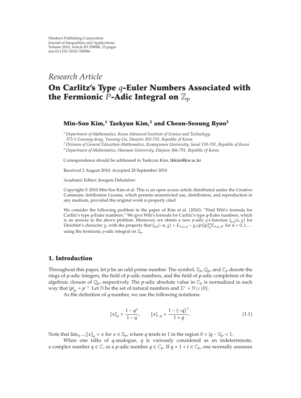 On Carlitz S Type Euler Numbers Associated With The Fermionic Adic Integral On Topic Of Research Paper In Mathematics Download Scholarly Article Pdf And Read For Free On Cyberleninka Open Science Hub