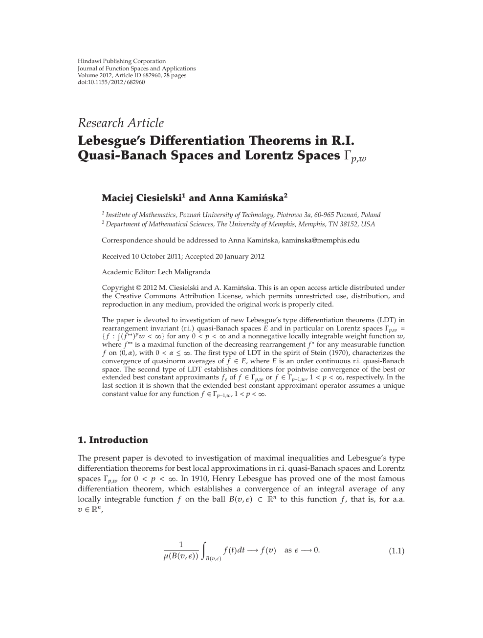 Lebesgue S Differentiation Theorems In R I Quasi Banach Spaces And Lorentz Spaces G P W Topic Of Research Paper In Mathematics Download Scholarly Article Pdf And Read For Free On Cyberleninka Open