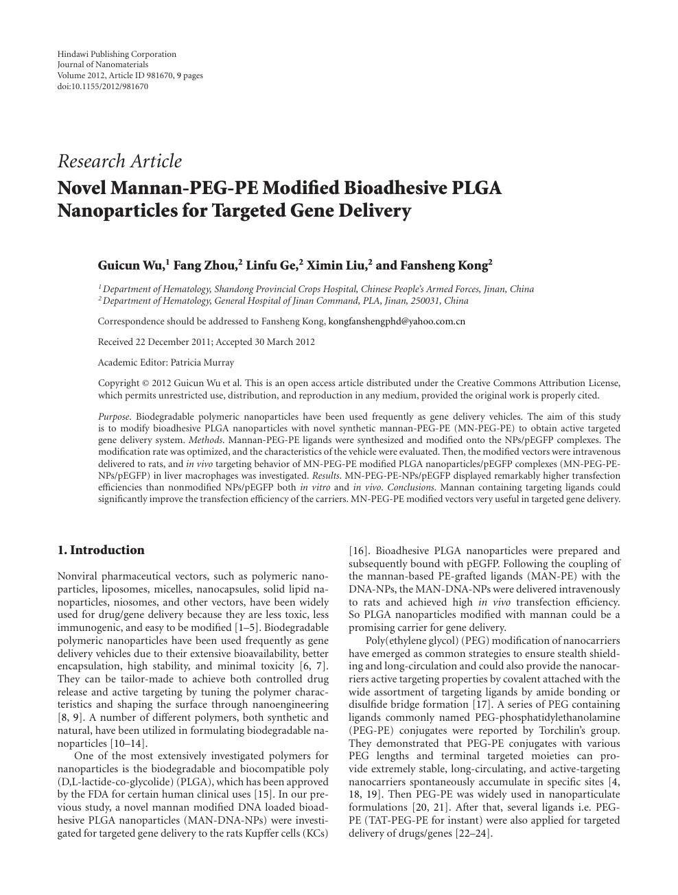 Novel Mannan Peg Pe Modified Bioadhesive Plga Nanoparticles For Targeted Gene Delivery Topic Of Research Paper In Nano Technology Download Scholarly Article Pdf And Read For Free On Cyberleninka Open Science Hub