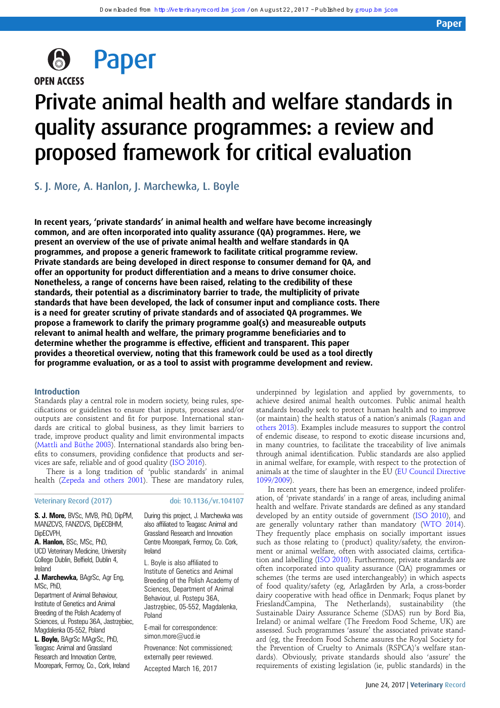 Private animal health and welfare standards in quality assurance  programmes: a review and proposed framework for critical evaluation – topic  of research paper in Veterinary science. Download scholarly article PDF and  read