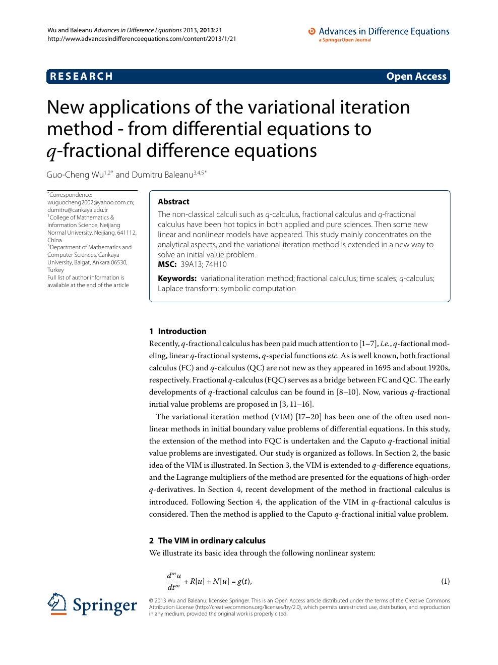 New Applications Of The Variational Iteration Method From Differential Equations To Q Fractional Difference Equations Topic Of Research Paper In Mathematics Download Scholarly Article Pdf And Read For Free On Cyberleninka