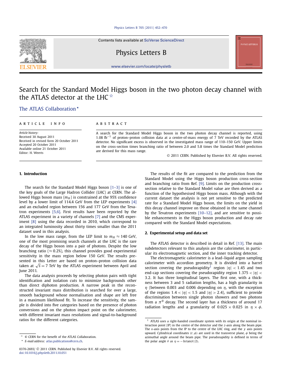 Search For The Standard Model Higgs Boson In The Two Photon Decay Channel With The Atlas Detector At The Lhc Topic Of Research Paper In Physical Sciences Download Scholarly Article Pdf