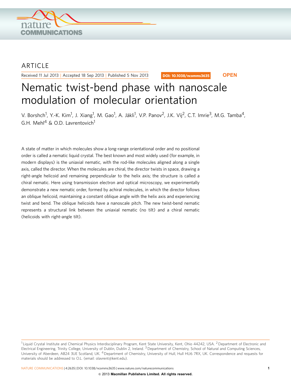 Nematic Twist Bend Phase With Nanoscale Modulation Of Molecular Orientation Topic Of Research Paper In Materials Engineering Download Scholarly Article Pdf And Read For Free On Cyberleninka Open Science Hub
