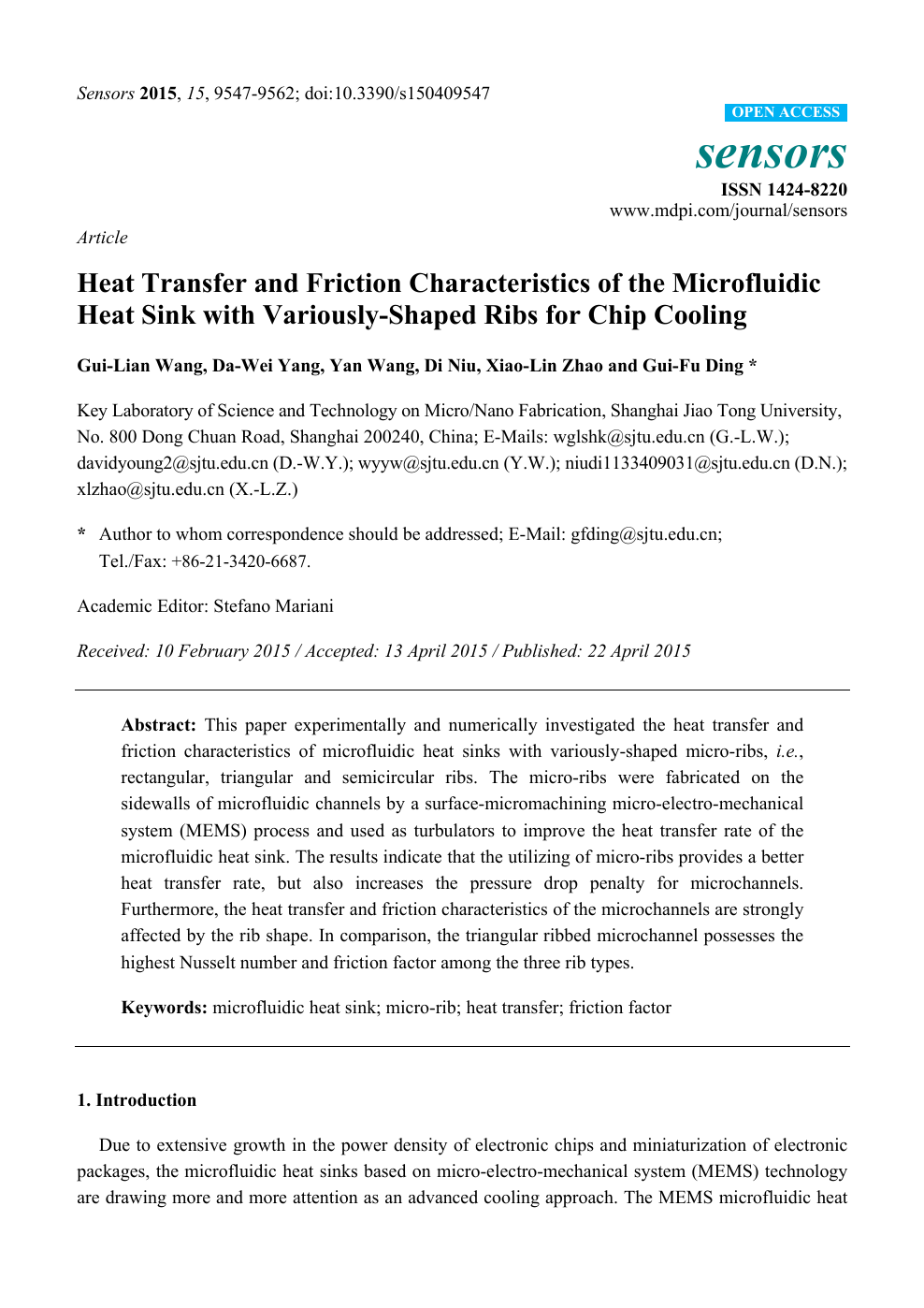 Heat Transfer And Friction Characteristics Of The Microfluidic Heat Sink With Variously Shaped Ribs For Chip Cooling Topic Of Research Paper In Mechanical Engineering Download Scholarly Article Pdf And Read For Free