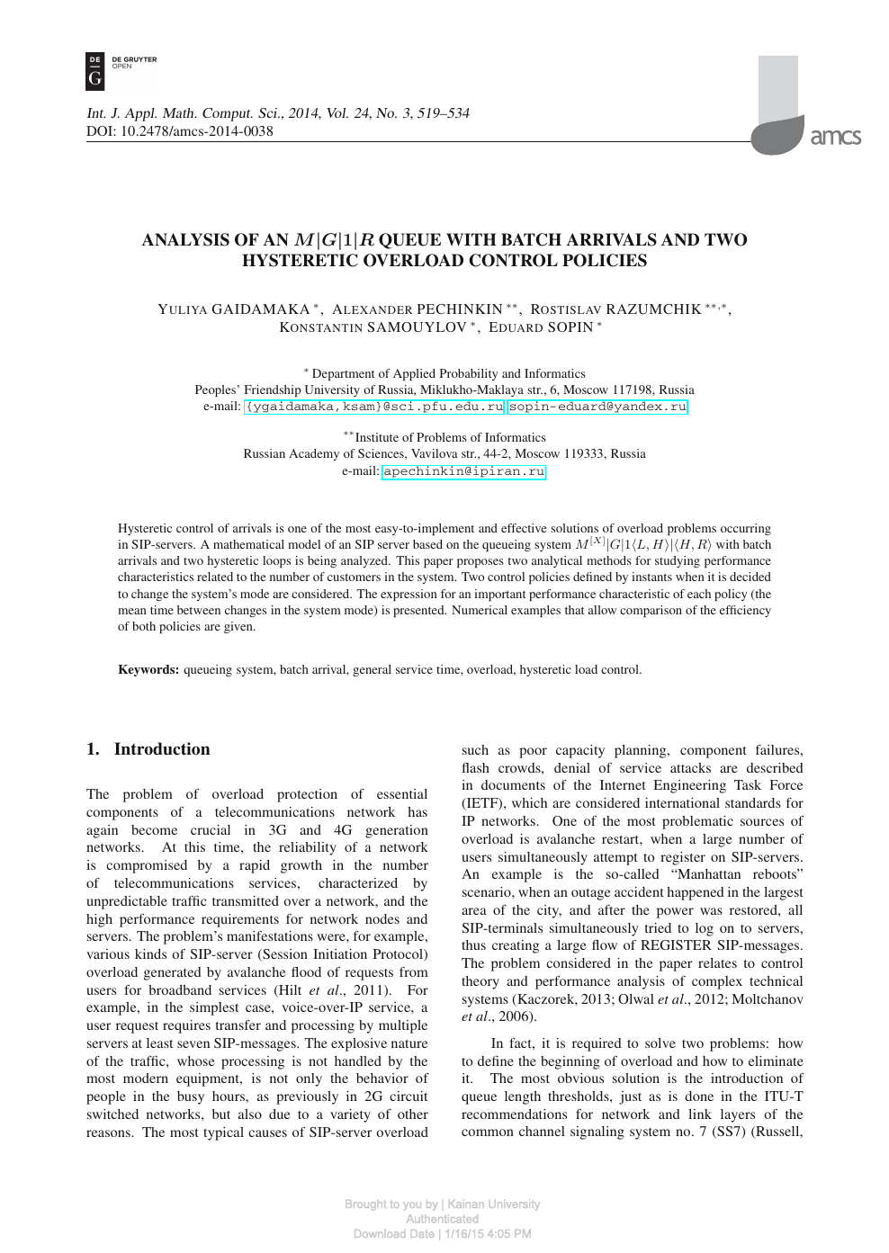 Analysis Of An M G 1 R Queue With Batch Arrivals And Two Hysteretic Overload Control Policies Topic Of Research Paper In Mathematics Download Scholarly Article Pdf And Read For Free On Cyberleninka Open