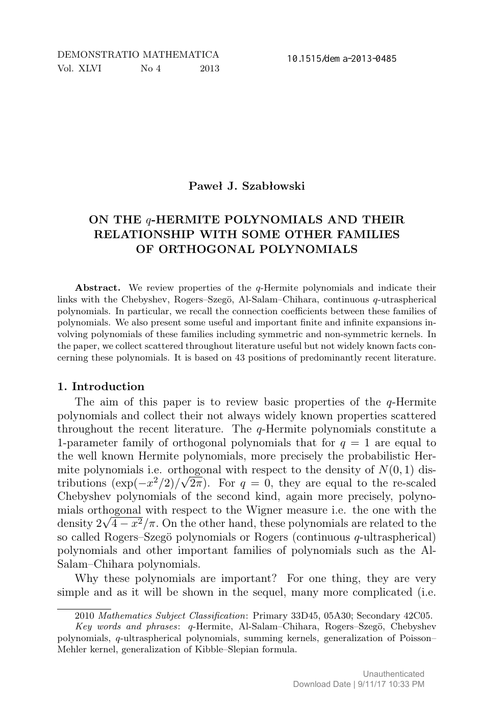 On The Q Hermite Polynomials And Their Relationship With Some Other Families Of Orthogonal Polynomials Topic Of Research Paper In Mathematics Download Scholarly Article Pdf And Read For Free On Cyberleninka Open