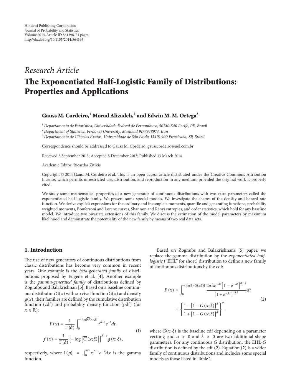 The Exponentiated Half Logistic Family Of Distributions Properties And Applications Topic Of Research Paper In Mathematics Download Scholarly Article Pdf And Read For Free On Cyberleninka Open Science Hub