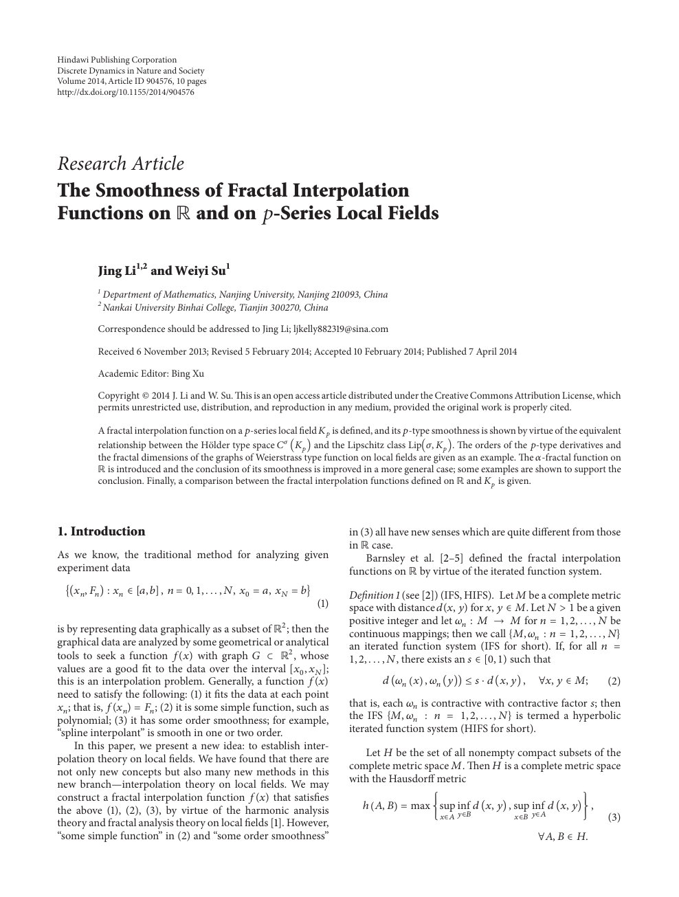 The Smoothness Of Fractal Interpolation Functions On And On Series Local Fields Topic Of Research Paper In Mathematics Download Scholarly Article Pdf And Read For Free On Cyberleninka Open Science Hub