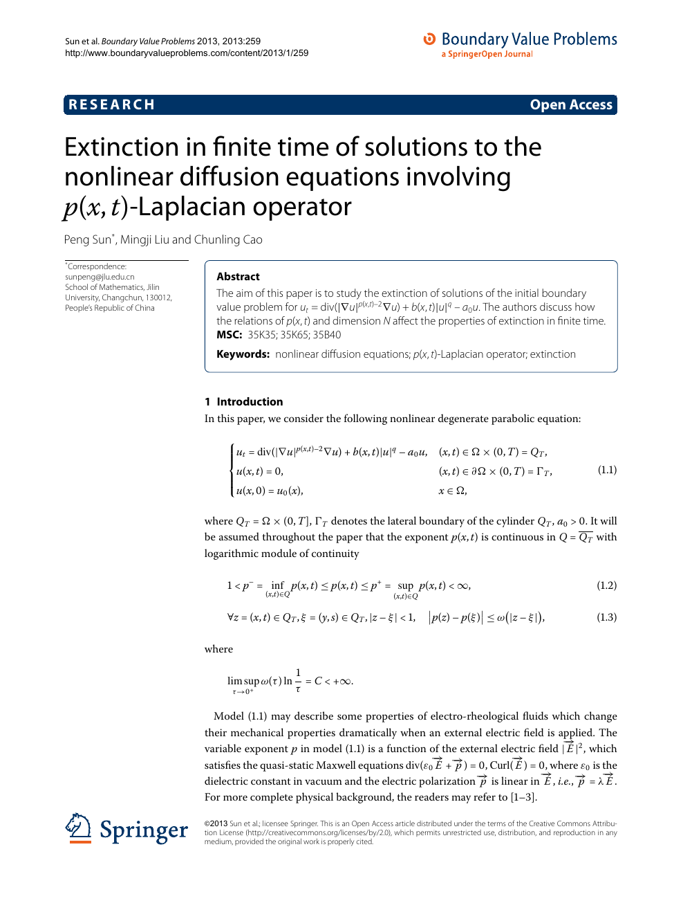 Extinction In Finite Time Of Solutions To The Nonlinear Diffusion Equations Involving P X T Laplacian Operator Topic Of Research Paper In Mathematics Download Scholarly Article Pdf And Read For Free On Cyberleninka Open