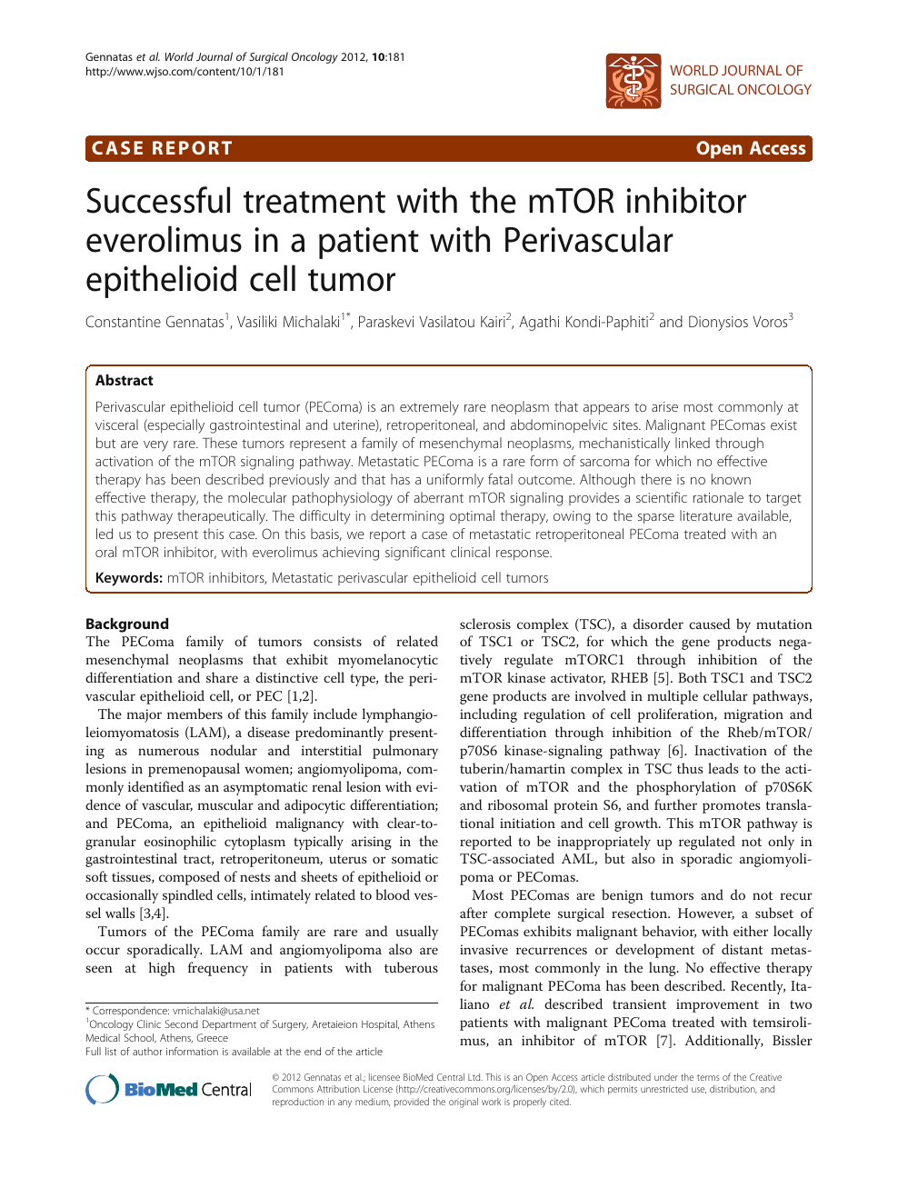Successful treatment with the mTOR inhibitor everolimus in a
