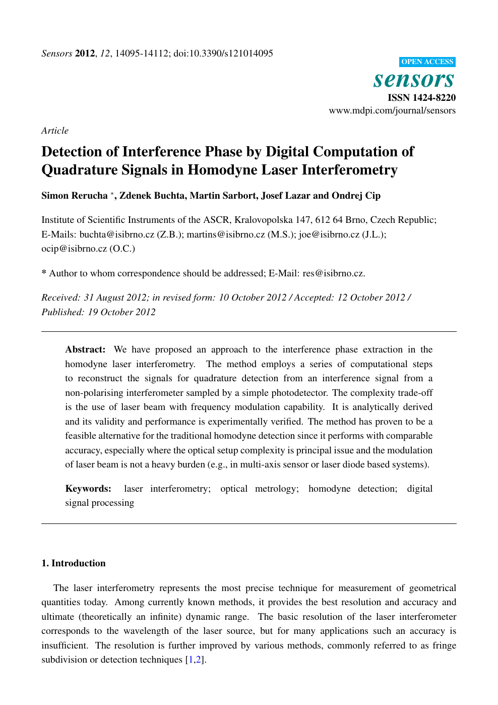 Detection Of Interference Phase By Digital Computation Of Quadrature Signals In Homodyne Laser Interferometry Topic Of Research Paper In Physical Sciences Download Scholarly Article Pdf And Read For Free On Cyberleninka