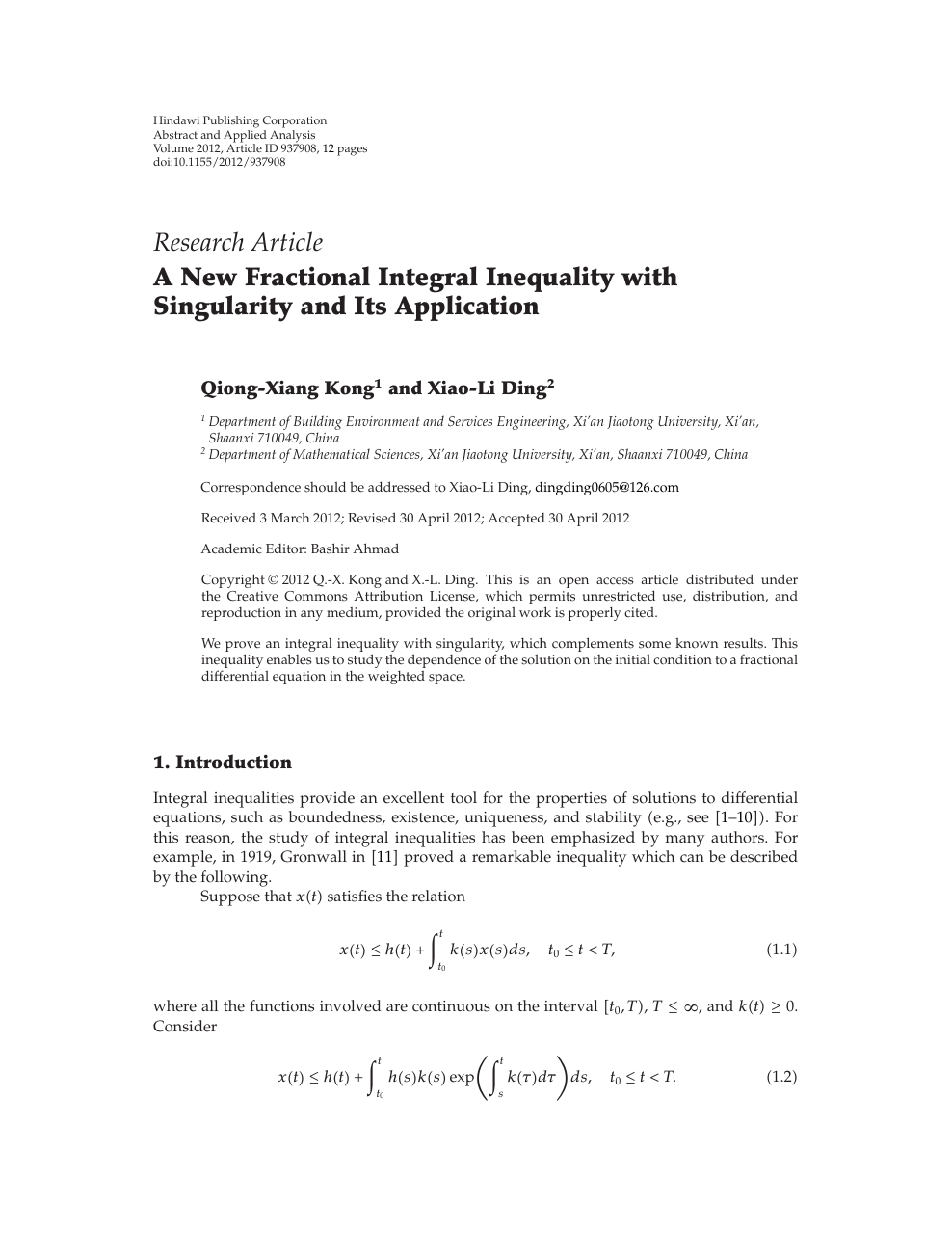 A New Fractional Integral Inequality With Singularity And Its Application Topic Of Research Paper In Mathematics Download Scholarly Article Pdf And Read For Free On Cyberleninka Open Science Hub