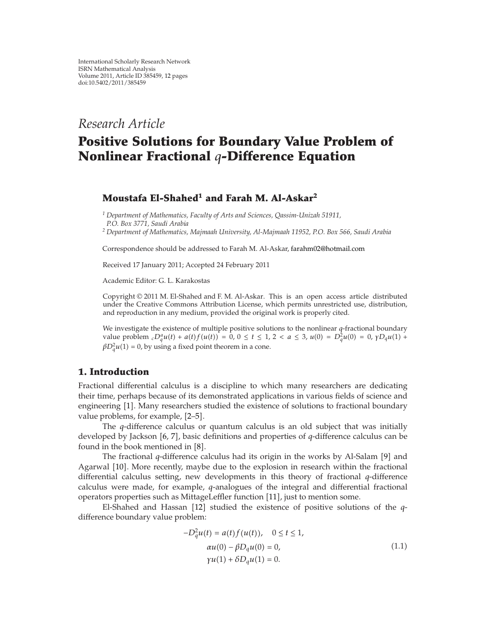 Positive Solutions For Boundary Value Problem Of Nonlinear Fractional 𝑞 Difference Equation Topic Of Research Paper In Mathematics Download Scholarly Article Pdf And Read For Free On Cyberleninka Open Science Hub