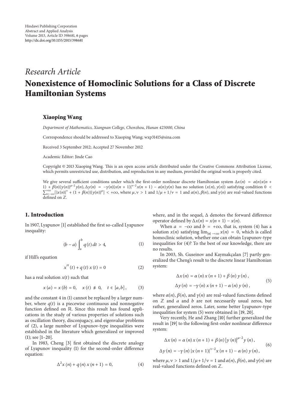 Nonexistence Of Homoclinic Solutions For A Class Of Discrete Hamiltonian Systems Topic Of Research Paper In Mathematics Download Scholarly Article Pdf And Read For Free On Cyberleninka Open Science Hub