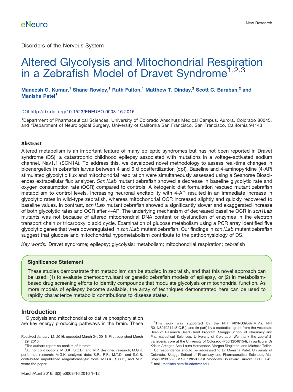 Altered Glycolysis And Mitochondrial Respiration In A Zebrafish Model Of Dravet Syndrome Topic Of Research Paper In Biological Sciences Download Scholarly Article Pdf And Read For Free On Cyberleninka Open Science