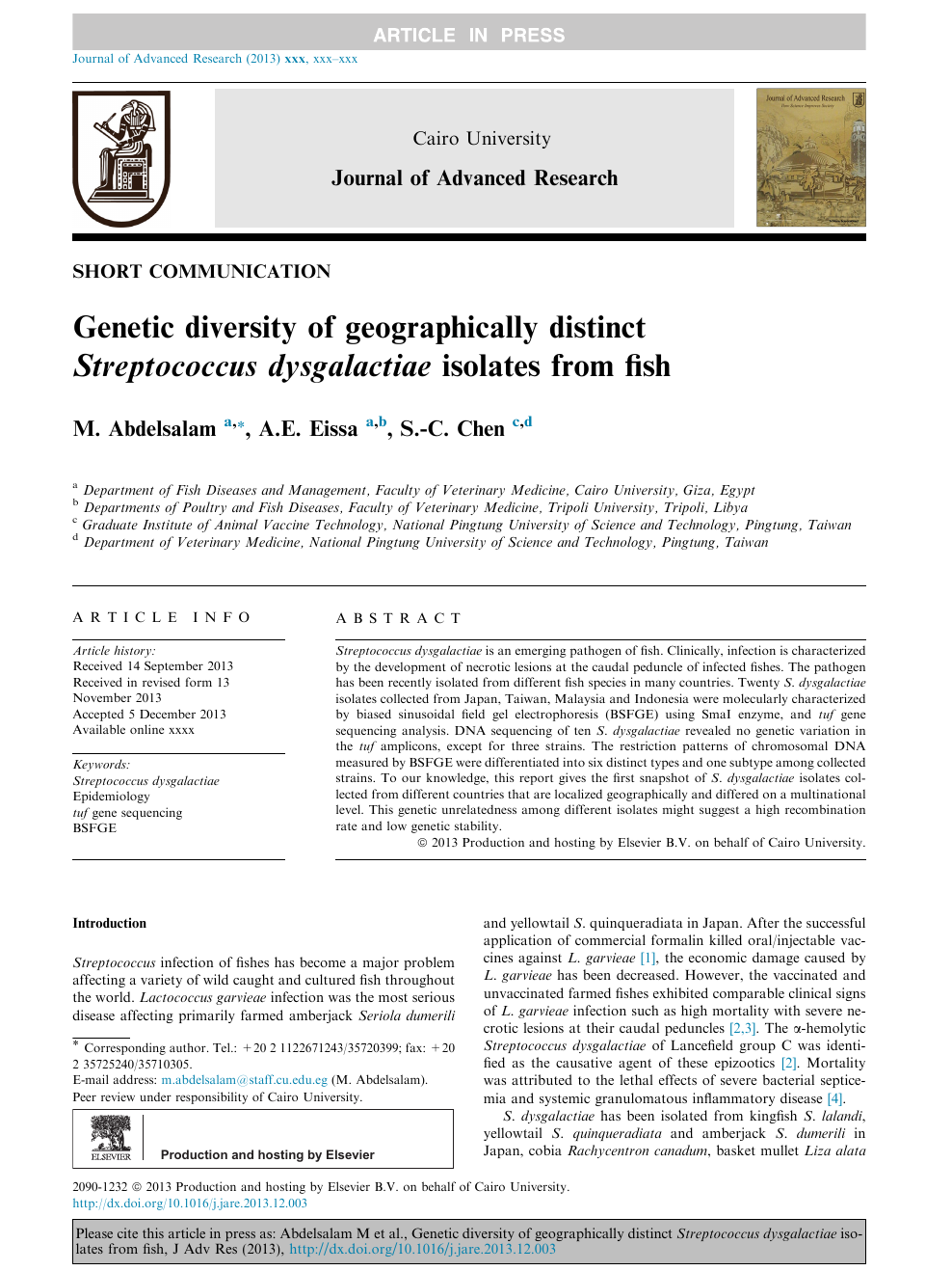 Genetic Diversity Of Geographically Distinct Streptococcus Dysgalactiae Isolates From Fish Topic Of Research Paper In Veterinary Science Download Scholarly Article Pdf And Read For Free On Cyberleninka Open Science Hub