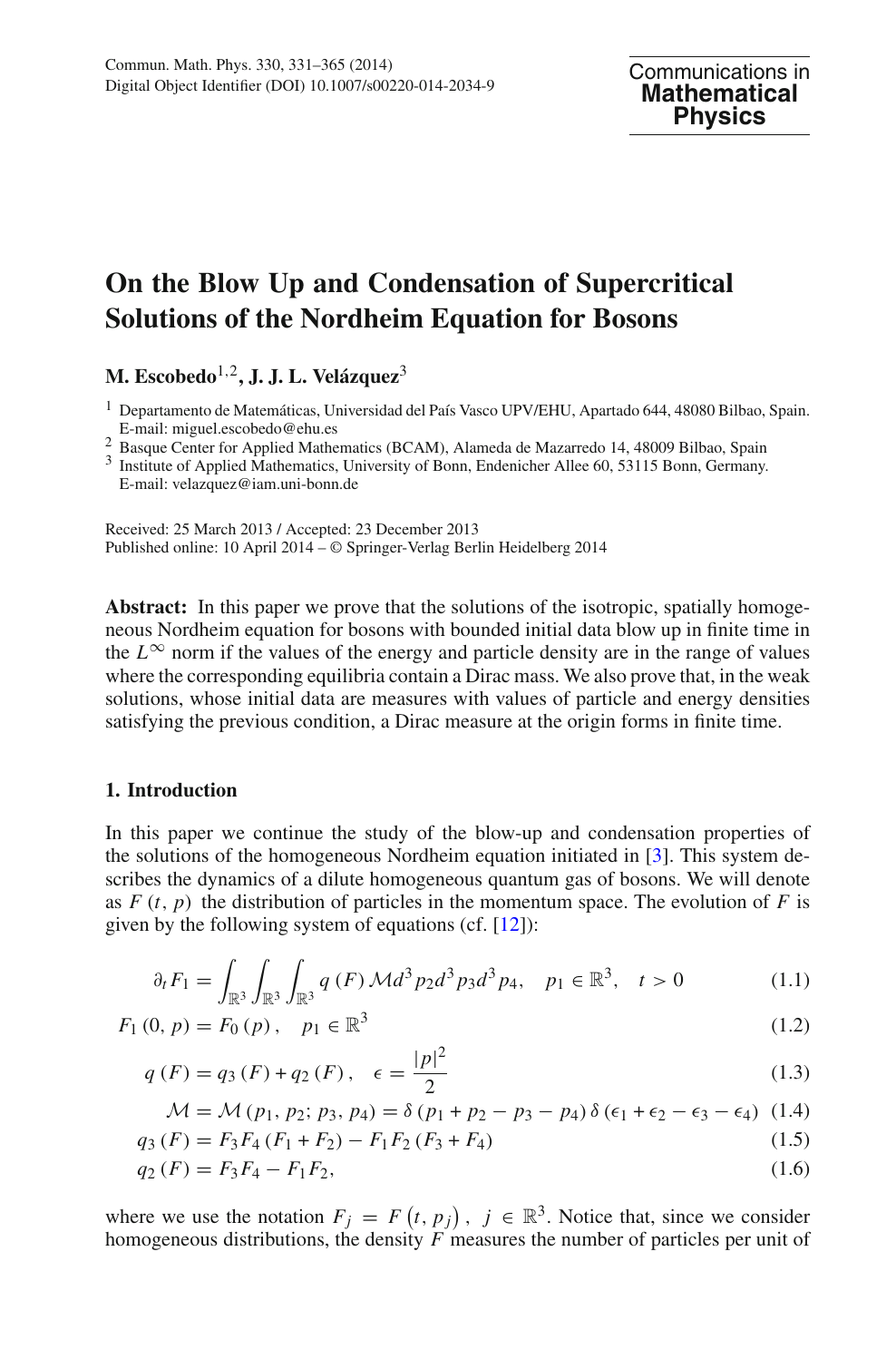 On The Blow Up And Condensation Of Supercritical Solutions Of The Nordheim Equation For Bosons Topic Of Research Paper In Mathematics Download Scholarly Article Pdf And Read For Free On Cyberleninka